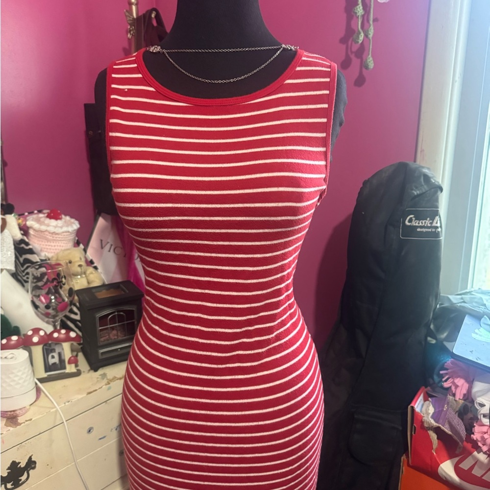 Red and White Striped Dress